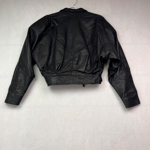 PC Collection Jacket Womens M Black Leather Bomber Moto Biker Rider - Picture 13 of 16